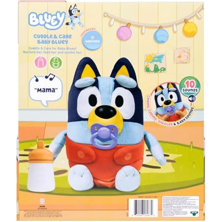 BlueY Bluey Baby, elektronisches Plüschtier 28 cm mit 10 Babygeräuschen, Flasche, Schnuller und herausnehmbarer Windel – Bild 4