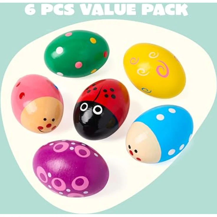 JOYIN 6 Packungen Holz-Oster-Eierstreuer Maracas, bunte Percussion-Musikinstrumente für Kinder, idealer Korbfüller und Klassenzimmerbedarf – Bild 2