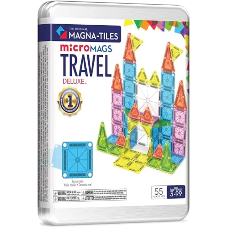 Magna-Tiles® Reiseset Deluxe 55-teiliges Magnetbauset mit praktischer Metalldosenverpackung - Förderung von Kreativität und Feinmotorik, ideal für Reisen und Ausflüge