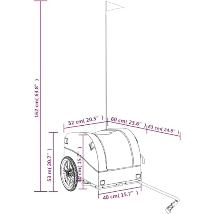 vidaXL Fahrradlastenanhänger Schwarz und Grün 30 kg Eisen, Robustes Design mit Deichsel und Sicherheitsflagge – Bild 3
