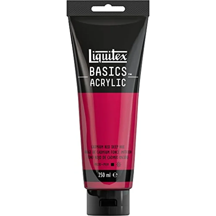 Liquitex Basics 88700223 Acrylfarbe, monopigmentierte Künstlerpigmente, lichtecht, mittlere Viskosität, Archivqualität, seidenglänzender Finish, 250ml Tube - Kadmiumrot Dunkel – Bild 1