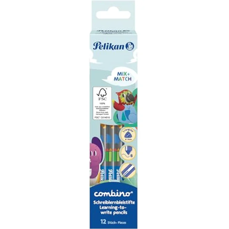 Pelikan Schreiblernbleistift Combino blau, ergonomische Dreikant-Form für Rechts- und Linkshänder, mit Tiermotiven, FSC zertifiziert – Bild 1