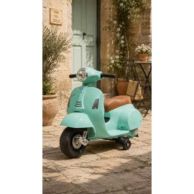 TURBO CHALLENGE 119151 Gepäckträger Vespa GTS Elektro-119151 – Wassergrün – Akku 6 V + USB-Ladegerät im Lieferumfang enthalten – Gewicht max. 25 kg – ab 2 Jahren, L – Bild 11