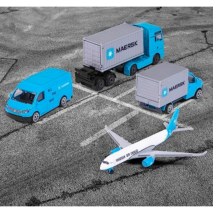 Majorette - Maersk Transport-Fahrzeuge (Geschenkset) - 4 Modellfahrzeuge aus Metall (Man Truck, Mercedes-Benz Sprinter, Volkswagen Crafter & Airbus Flugzeug), Spielzeug für Kinder ab 3 Jahre – Bild 5