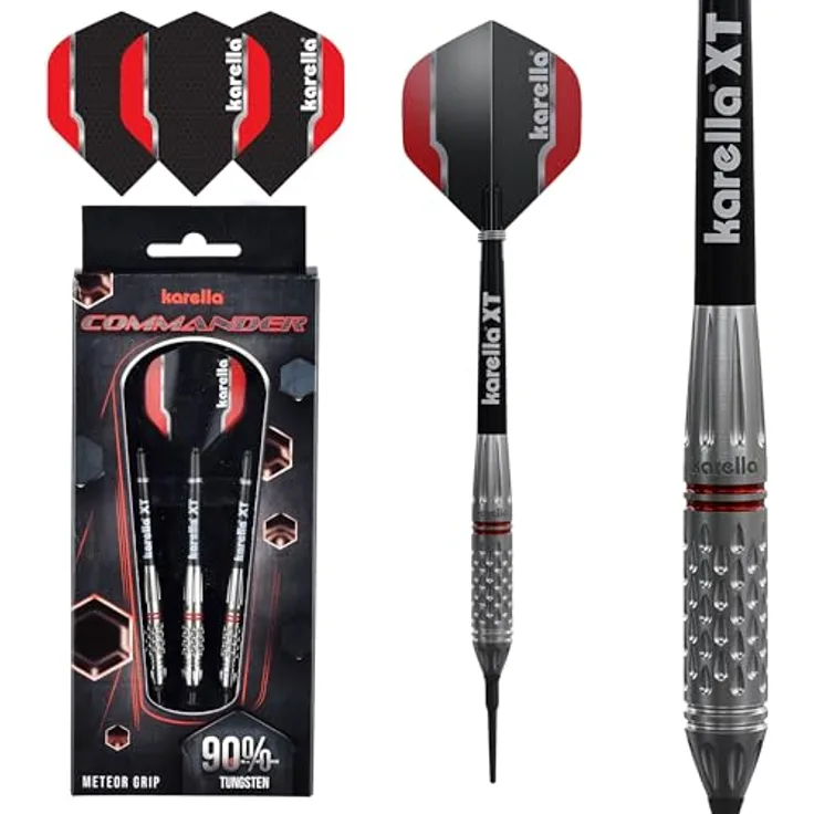 Karella Softdart Commander Silver 90% Tungsten Softdart, 19g, für elektronische Dartscheibe, 2BA Gewinde, 3 Dartpfeile mit Kunststoffspitze, Dartautomat, Wolfram, Profidart mit Flight und Shaft