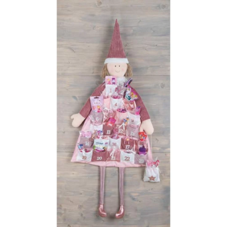 Rayher 46455258 Adventskalender zum Befüllen, Stoff, rosé, 118 x 53 cm, Adventskalender Kinder, Adventskalender Mädchen, genäht aus unterschiedlichen Stoffarten in Weiß und Rosatönen – Bild 3