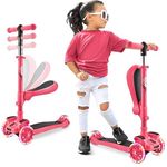 Hurtle ScootKid 3-Rad-Roller mit verstellbarem Lenker, rutschfester Plattform und blinkenden LED-Rädern für Kinder von 2-12 Jahren, abnehmbarer Klappsitz