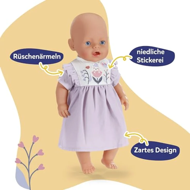 BABY Born Kleid mit Stickerei im Waldmotiv für 43 cm Puppen, kinderleicht an- und auszuziehen, zartes Design für Naturfreunde – Bild 2