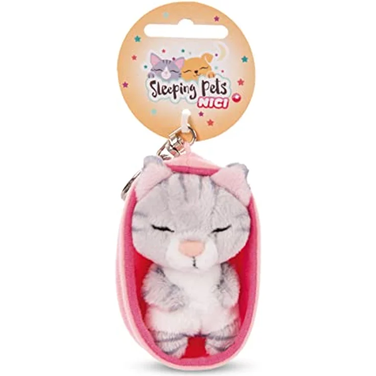 NICI 48841 Schlüsselanhänger Sleeping Pets Katze grau getigert 8cm – Bild 1