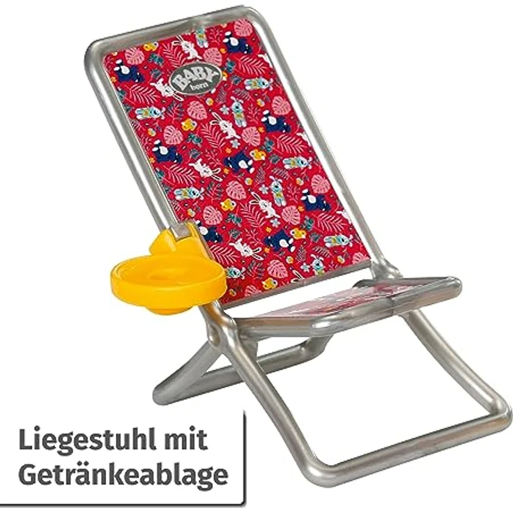 BABY born Minis, Minipuppe mit Liegestuhl, Spielset Sonnenstuhl, 7 cm große Puppe Lara mit Liegestuhl, Sonnenschirm und Flasche, 906132, Zapf Creation – Bild 3