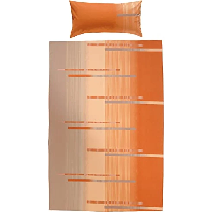 Erwin Müller Bettwäsche, Bettgarnitur Flanell orange-Taupe Größe 135x200 cm (40x80 cm) - flauschig warm, temparaturausgleichend, pflegeleicht, mit praktischem Reißverschluss (weitere Größen) – Bild 1