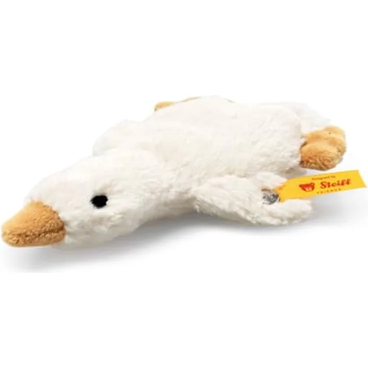 Steiff Gilda Gans Greifling mit Rassel, kuscheliges Plüschtier für Babys ab 0 Monaten, 13 cm, weiß, handgefertigt, Pflegeleicht