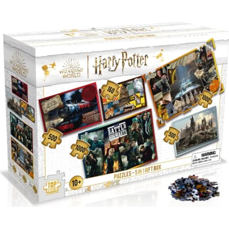 Winning Moves WM03015-ML1-4 Harry Potter Brettspiel, 5er Puzzle-Set mit 160, 500 und 1000 Teilen, ab 6 Jahren – Bild 1