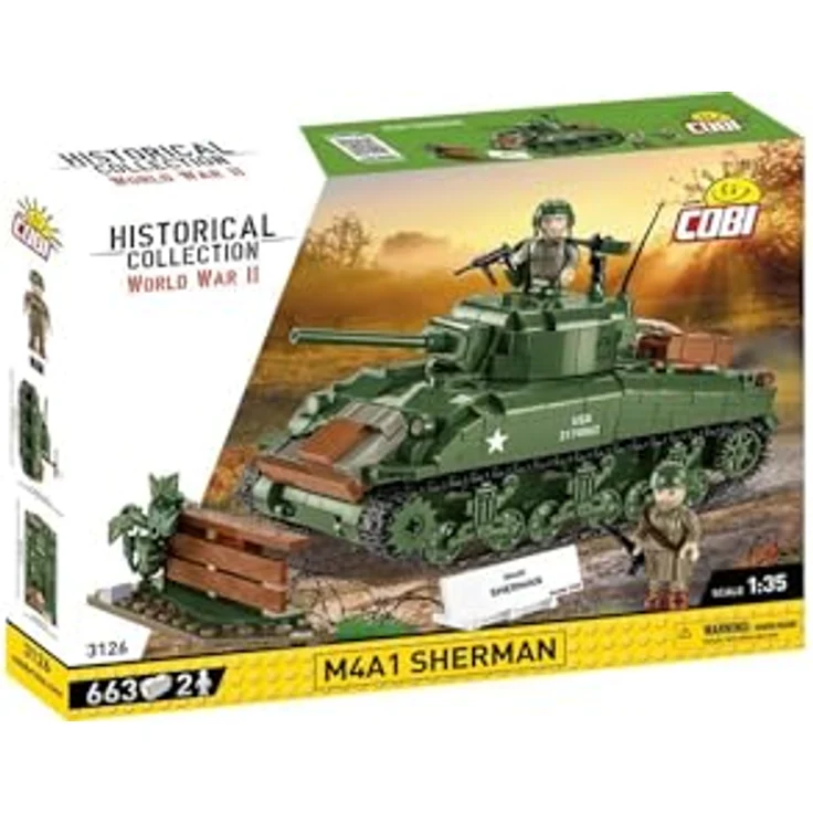 Cobi 663 PCS HC WWII 3126 M4A1 Sherman, Klemmbausteine Set im Maßstab 1:35 mit 2 Figuren und Umweltelementen – Bild 1