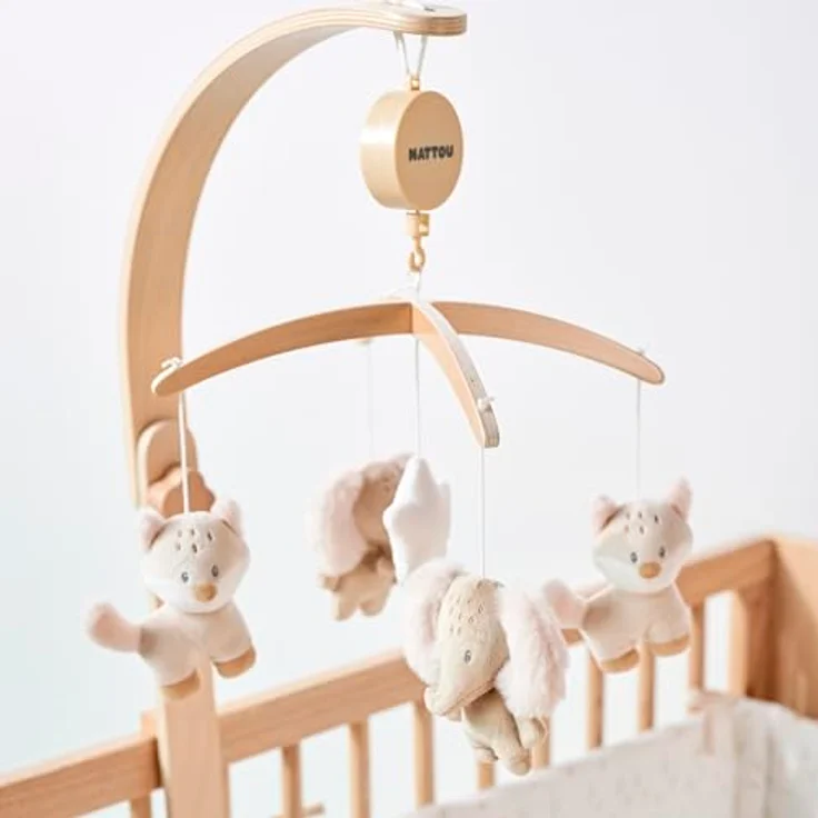 Nattou Mobile mit Spieluhr, Fuchs und Elefant, sanftes Wiegelied "La-Le-Lu", 50 cm, Flo Beige, Holz und Polyester, pflegeleicht, vegan und tierversuchsfrei – Bild 4