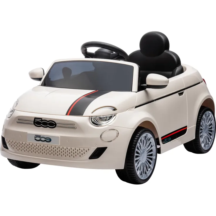 ECO TOYS Weißes elektrisches Fiat 500 Kinderauto, mit Fernbedienung, Scheinwerfern und Musikfunktion, für Kinder von 3 bis 6 Jahren