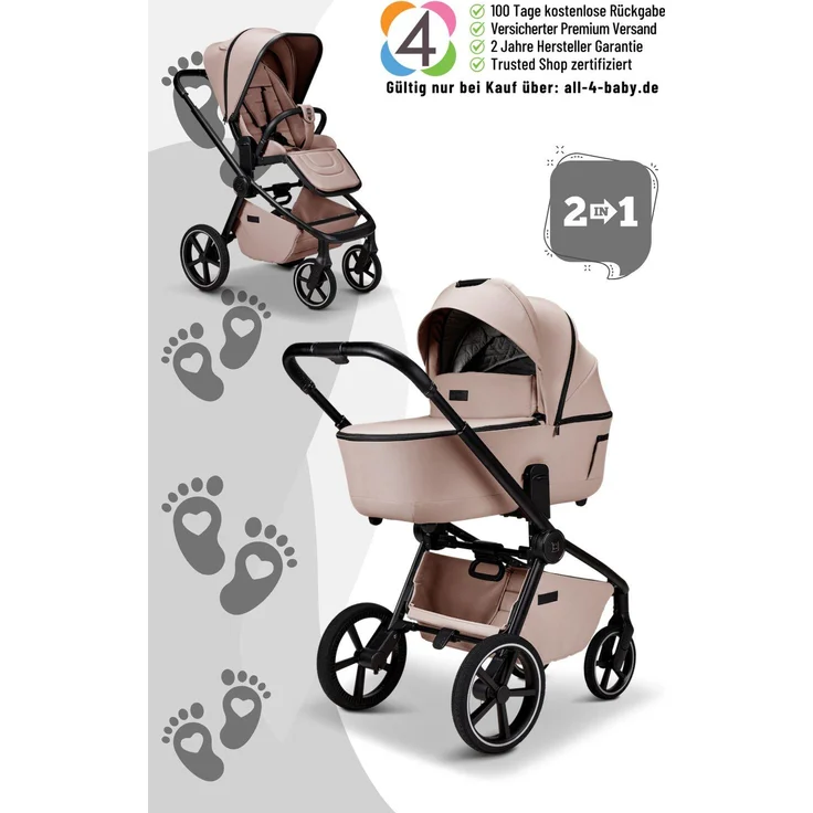 Moon Resea 2.0 Kombikinderwagen, adapterlose Höhenverstellung, Allradfederung, Farbe: Sand