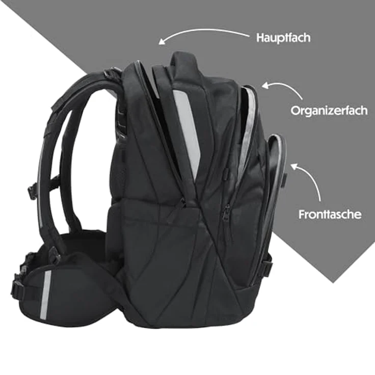 Coocazoo Mate Schulrucksack „Black Coal”, ergonomischer und anpassbarer Tornister, höhenverstellbar mit Brustgurt & Hüftgurt, 30 Liter, ab der 3. Klasse – Bild 3