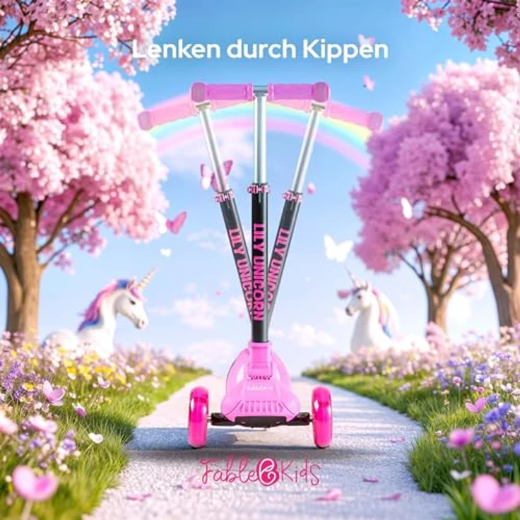 FableKids Kinderscooter LILY UNICORN, pinker Cityroller mit LED-Rädern, für Kinder ab 3 Jahren bis 50 kg, höhenverstellbar und klappbar – Bild 6