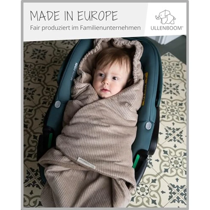 ULLENBOOM Einschlagdecke Babyschale, 100% OEKO-TEX Materialien, Cord Sand (Made in EU) - Kuschelige Babydecke für Kindersitz oder Kinderwagen, ideal für Herbst und Winter – Bild 3