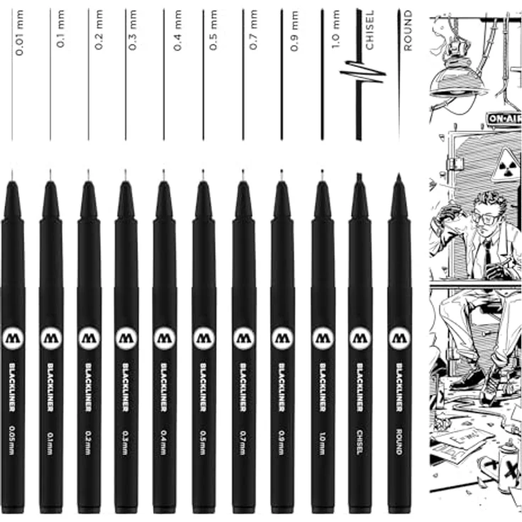 MOLOTOW BLACKLINER Complete Fineliner-Set schwarz, 11 Stück, wasserfest und dokumentenecht mit verschiedenen Spitzengrößen – Bild 1