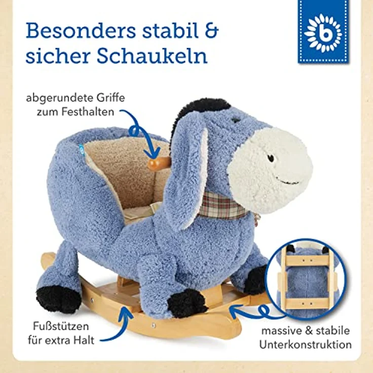 Bieco Plüsch Schaukeltier Esel | Kinder Schaukelstuhl mit Sicherheitsgurt | | Schaukel Kleinkind | Zimmer | Baby Schaukelwippe ab 9 Monate | Schaukelpferd Holz – Bild 4