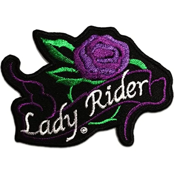 Lady Rider Biker - Aufnäher, Bügelbild, Aufbügler, Applikationen, Patches, Flicken, Zum Aufbügeln, Größe: 9 x 7 cm, Farbe:lila