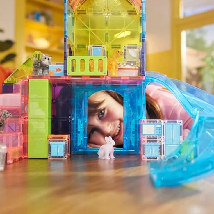 MAGNA-TILES Pet Playhouse 50-teiliges Magnetbauset mit beliebten Haustierfiguren und Rutschenstück, ideal für kinderfreundliches Spielen – Bild 5