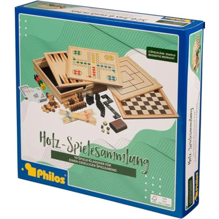Philos 3098 - Holz-Spielesammlung, medium, mit 10 Spielmöglichkeiten – Bild 2