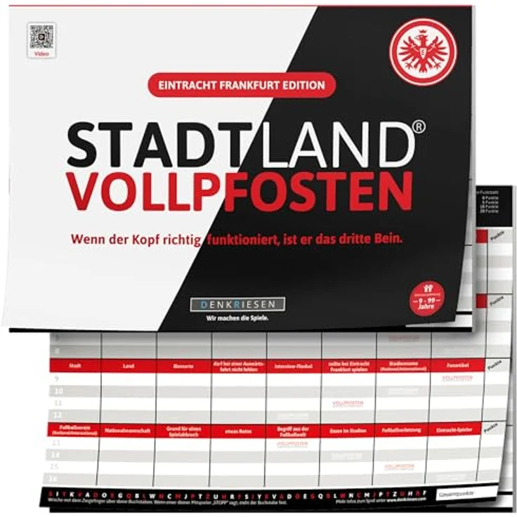 DENKRIESEN STADT LAND VOLLPFOSTEN® Eintracht Frankfurt EDITION, Offizieller Spielblock in schwarz-weiß-rot mit 28 kreativen Kategorien, A4 – Bild 1