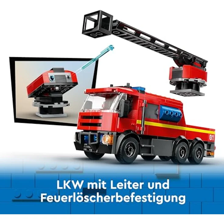 LEGO City Feuerwehrstation mit Drehleiterfahrzeug, Feuerwehr-Spielzeug mit Feuerwache und Feuerwehrauto, Geburtstagsgeschenk für Kinder ab 6 Jahren, Set mit Hund und 5 Minifiguren 60414 – Bild 4