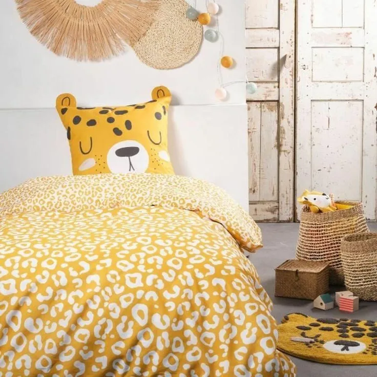 Today Kinderbettwäsche Bettbezug-Set Jaune 140 x 200 cm mit Leopardenmuster, 100 % Baumwolle, pflegeleicht