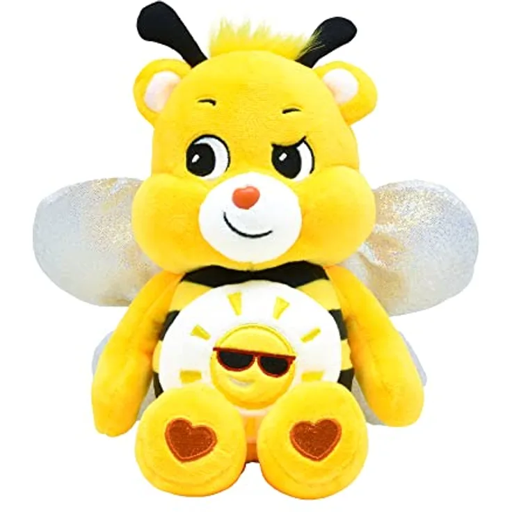 Care Bears 22cm Plush - Bumble Bee Funshine, Kuscheltier mit knisternden silbernen Flügeln, gelber Sonne auf dem Bauch