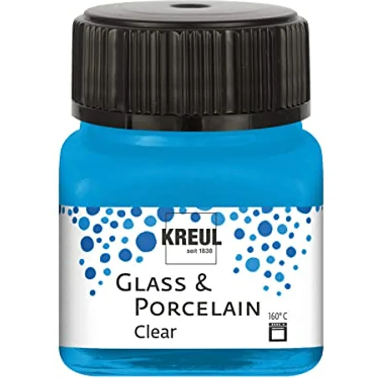 KREUL 16296 - Glass & Porcelain Clear wasserblau, im 20 ml Glas, transparente Glas- und Porzellanmalfarbe auf Wasserbasis, schnelltrocknend, glasklar