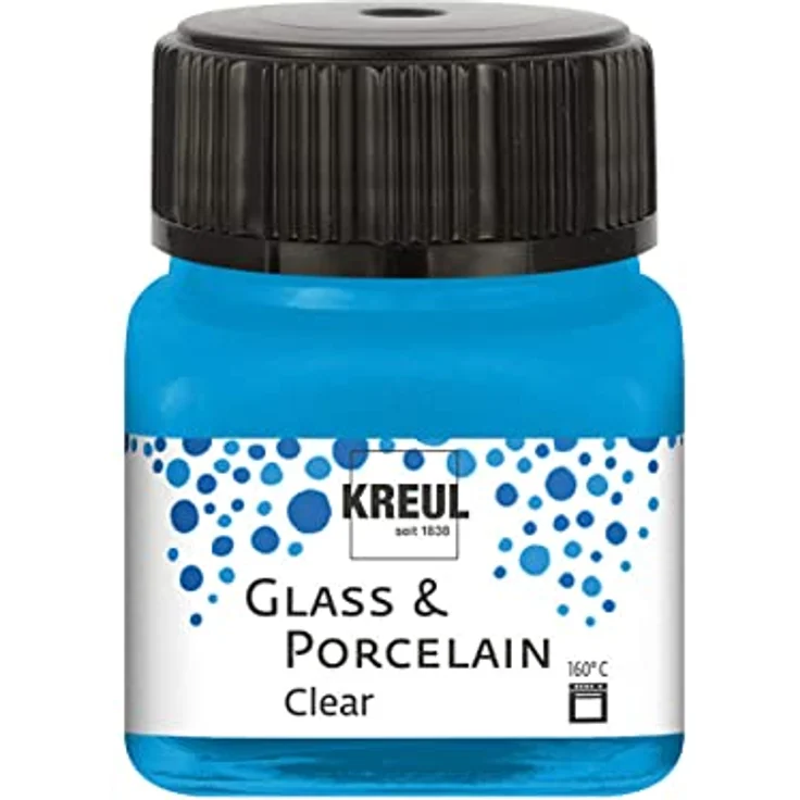 KREUL 16296 - Glass & Porcelain Clear wasserblau, im 20 ml Glas, transparente Glas- und Porzellanmalfarbe auf Wasserbasis, schnelltrocknend, glasklar – Bild 1