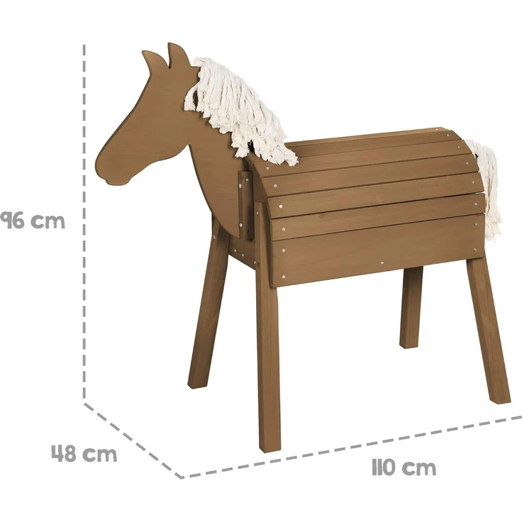 roba Outdoorspielpferd - Voltigierpferd - Gartenpferd mit Mähne und Schweif - Massivholz - Teak-Optik – Bild 4