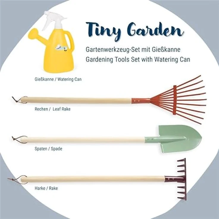 Small Foot Gartenwerkzeug-Set „Tiny Garden“, kindgerechtes Set mit 2-in-1 Gießkanne und robusten Metallwerkzeugen, für Kinder ab 3 Jahren, 12663 – Bild 2