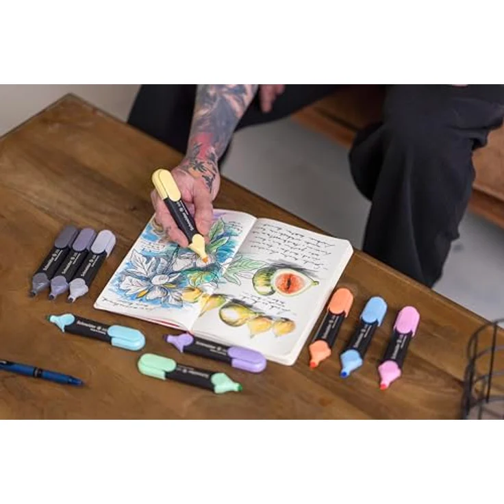 Schneider Job 150 Textmarker Pastell, 6er Etui in türkis, flieder, vanille, taupegrau, mauvegrau, schiefergrau, aus recyceltem Kunststoff, ausgezeichnet mit „Blauer Engel“ – Bild 3