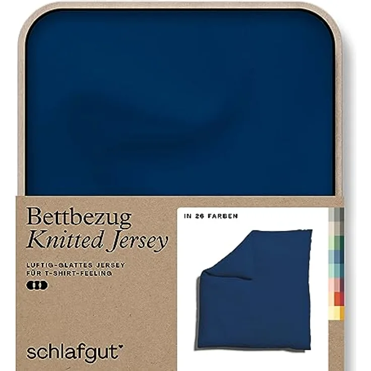 schlafgut Knitted Jersey Bettwäsche 200x200cm Bettdecke Bezug einzeln, Blue Deep Uni, weich und faltenfrei mit Elasthan
