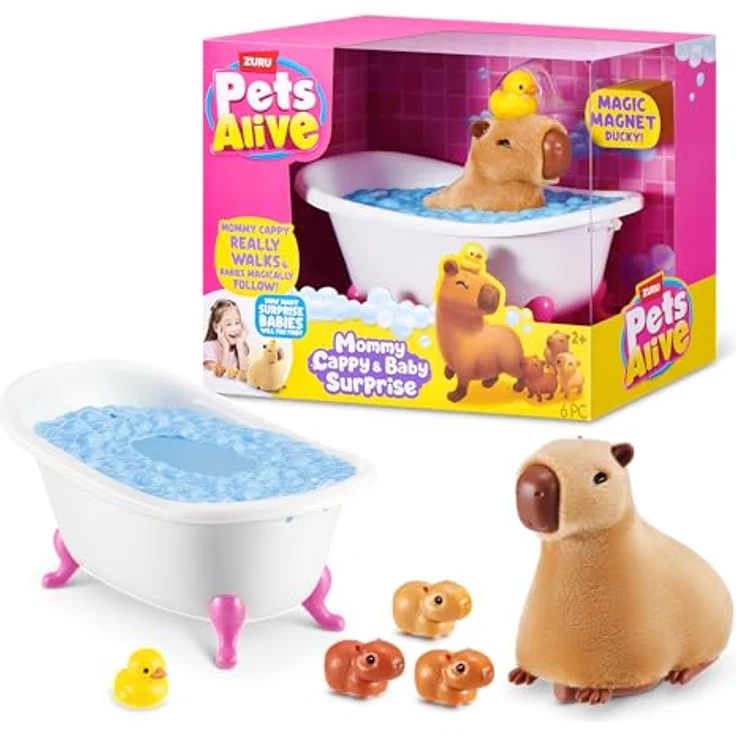 Pets Alive Mommy Capybara and Baby Surprise, interaktive Kuscheltiermutti mit 2-3 versteckten Baby-Capybaras, realistische Lauf- und Geräuschfunktion – Bild 1