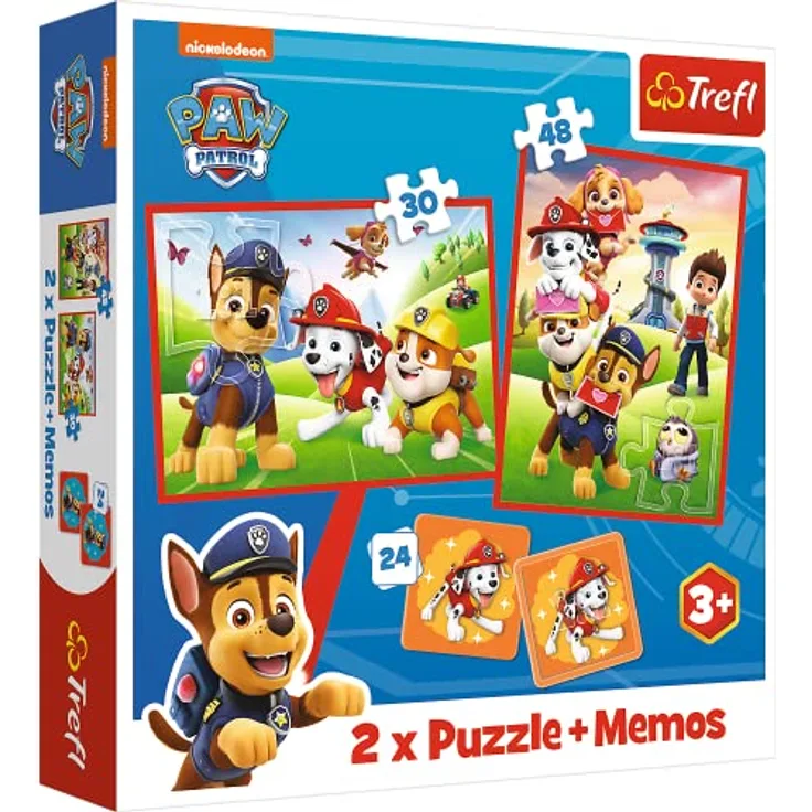 Trefl Puzzles 2in1 + Memos PAW Patrol, 30 und 48 Teile, ideale Rätsel für jüngere und ältere Kinder