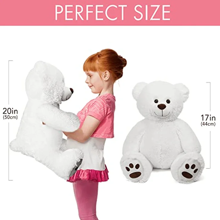LotFancy Teddybär Kuscheltier, 50 cm Mittelgroßes Plüschtier in Weiß mit extra weichem Fell und langlebigen Sicherheitsmerkmalen – Bild 4