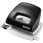 Leitz Kleiner Büro Locher aus Metall, 16 Blatt, Anschlagschiene mit Formatangaben, Ergonomisches Design, schwarz, 50380095
