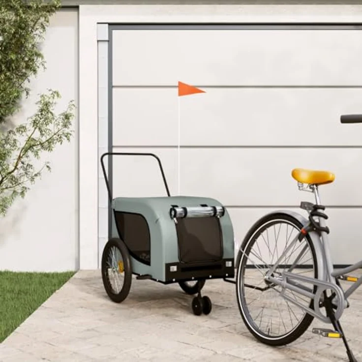 vidaXL Fahrradhundeanhänger Fahrradanhänger Hunde Schwarz und Grau Oxford-Gewebe und Eisen, sicher und komfortabel, bis 45 kg Tragfähigkeit – Bild 2