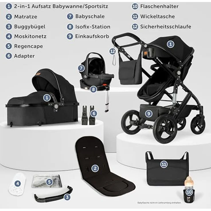 Bergsteiger Nizza 3 in 1 Kinderwagen, Kombikinderwagen Komplettset, blau, Auto-Babyschale & Isofix Station, Babywanne & Buggy Sportsitz inklusive – Bild 3