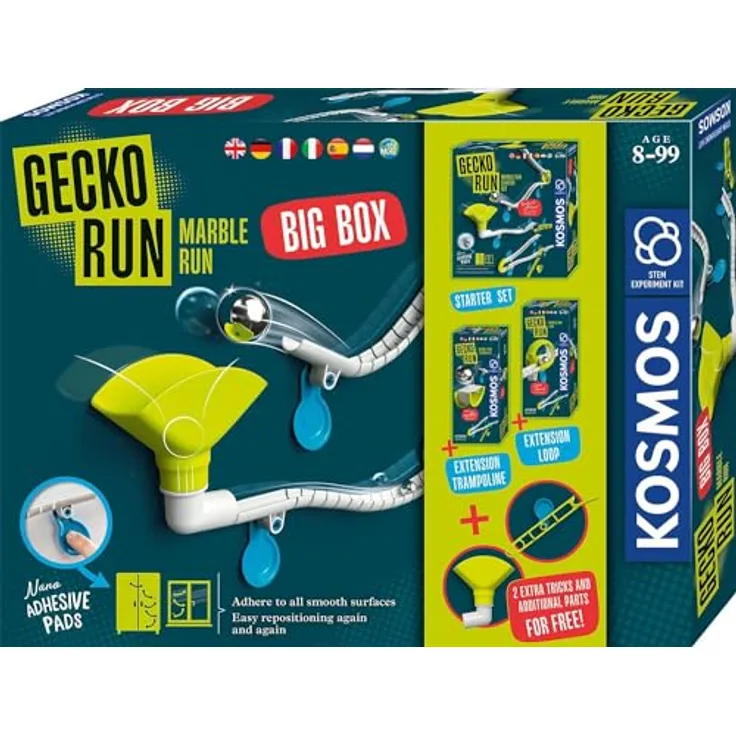 Kosmos 617318 Gecko Run Marble Run Big Box, Erweiterbare Kugelbahn für Kinder ab 8 Jahre, Vertikale Murmelbahn, mehrsprachige Anleitung