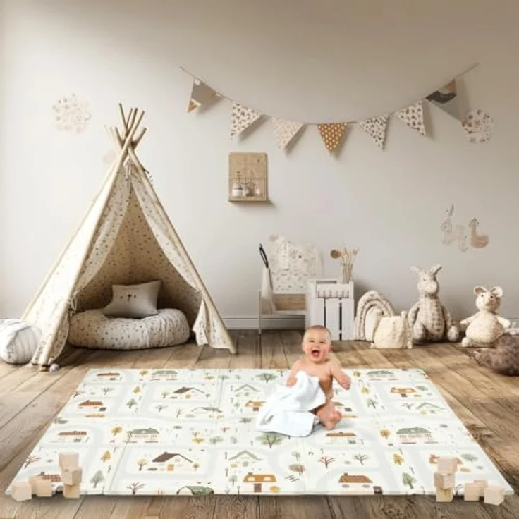 Mamabrum Baby Krabbel Matte, 200 x 180 x 1.0 cm, ungiftige Wasserdichte Schaumstoffspielmatte, rutschfest, faltbar und tragbar – Bild 5