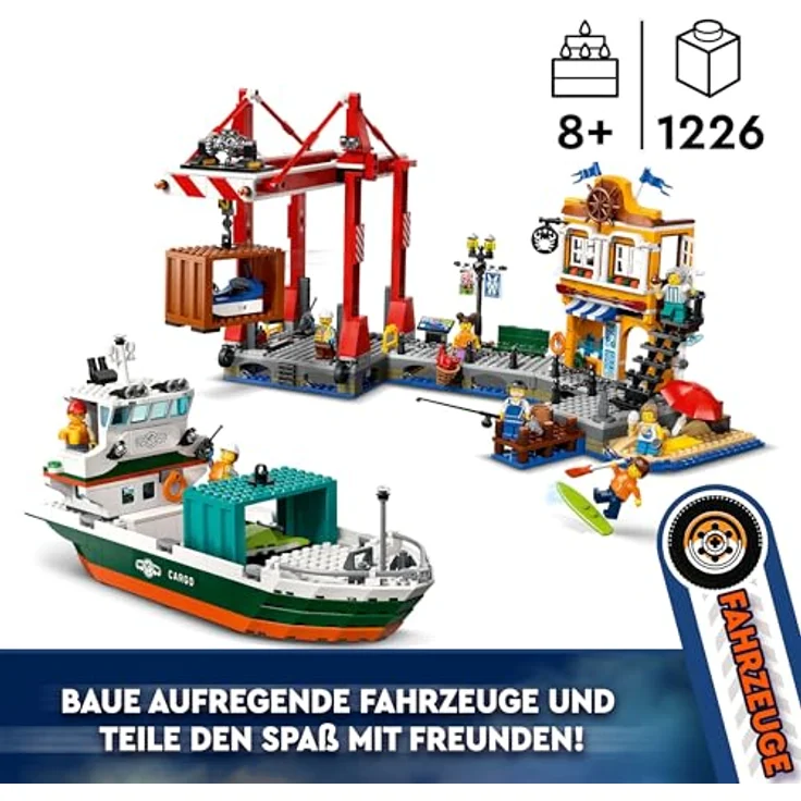 LEGO® Konstruktionsspielsteine Hafen mit Frachtschiff (60422), LEGO City, (1226 St), Made in Europe – Bild 6