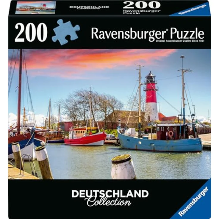 Ravensburger Puzzle 12001476, Der Hafen von Büsum, 300 Teile mit handgefertigten Stanzmessern und reflexfreier Naturleinenprägung – Bild 1
