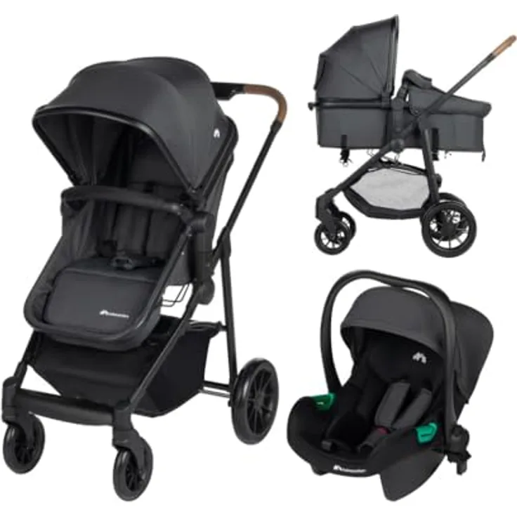 Bebeconfort Haze Trio, 3-in-1 Kombikinderwagen mit wendbarem 2-in-1-Sitz, Babyschale R129, leicht und kompakt, Mineral Graphite